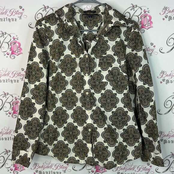 Jones New York floral button up Green and Black Patterned Button-Down Shirt - Picture 1 of 9